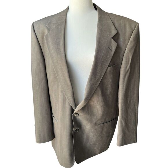 Perry Ellis Mens Brown Pinstripe Suit Jacket Blazer 42R Vintage Sport Coat Fit - Picture 5 of 16